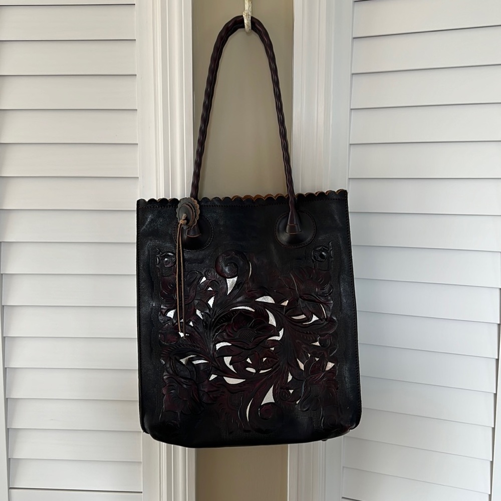 Patricia Nash Cavo Tote Tooled Brown/burgandy